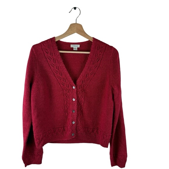 Sundance Cardigan Womens V Neck Red Wool Blend - Picture 1 of 8